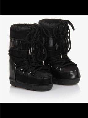 NEW Moon Boot Black Icon Glance Satin Snow Boots Childrens Toddler Size 7